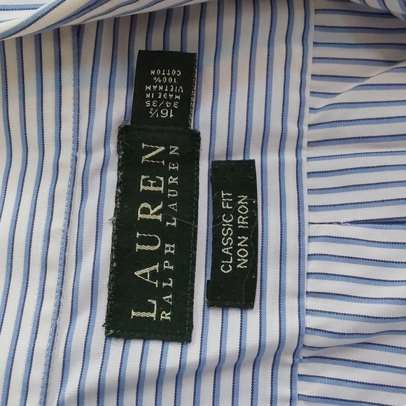 Lauren Ralph Lauren White Blue Pinstripe Button down Pocket Shirt Modern Sz.XL - Picture 9 of 9